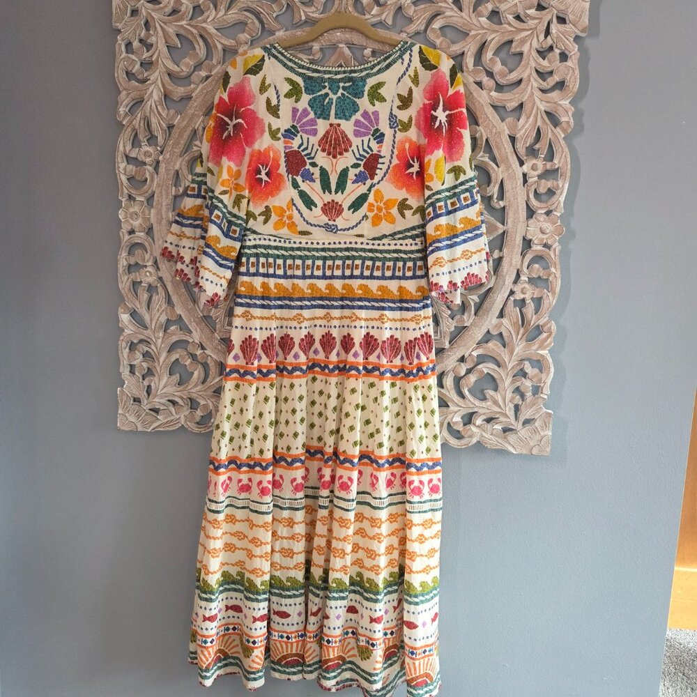 FARM Rio Cream Midi Dress with Multicolor Floral Embroidery - Picture 7 of 16